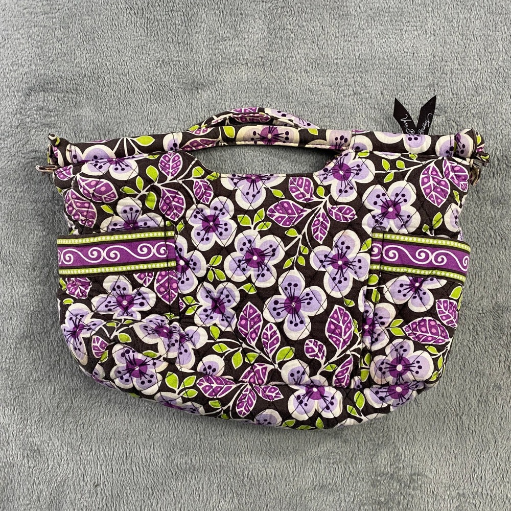 Vera Bradley Floral Purse Top Handle Purple Green Quilted Small Handbag